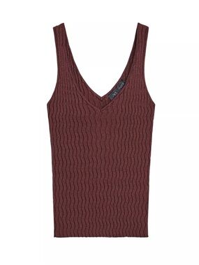 NWT Zara Ribbed V-Neck Knit Tank Top in Burgundy Size XL New